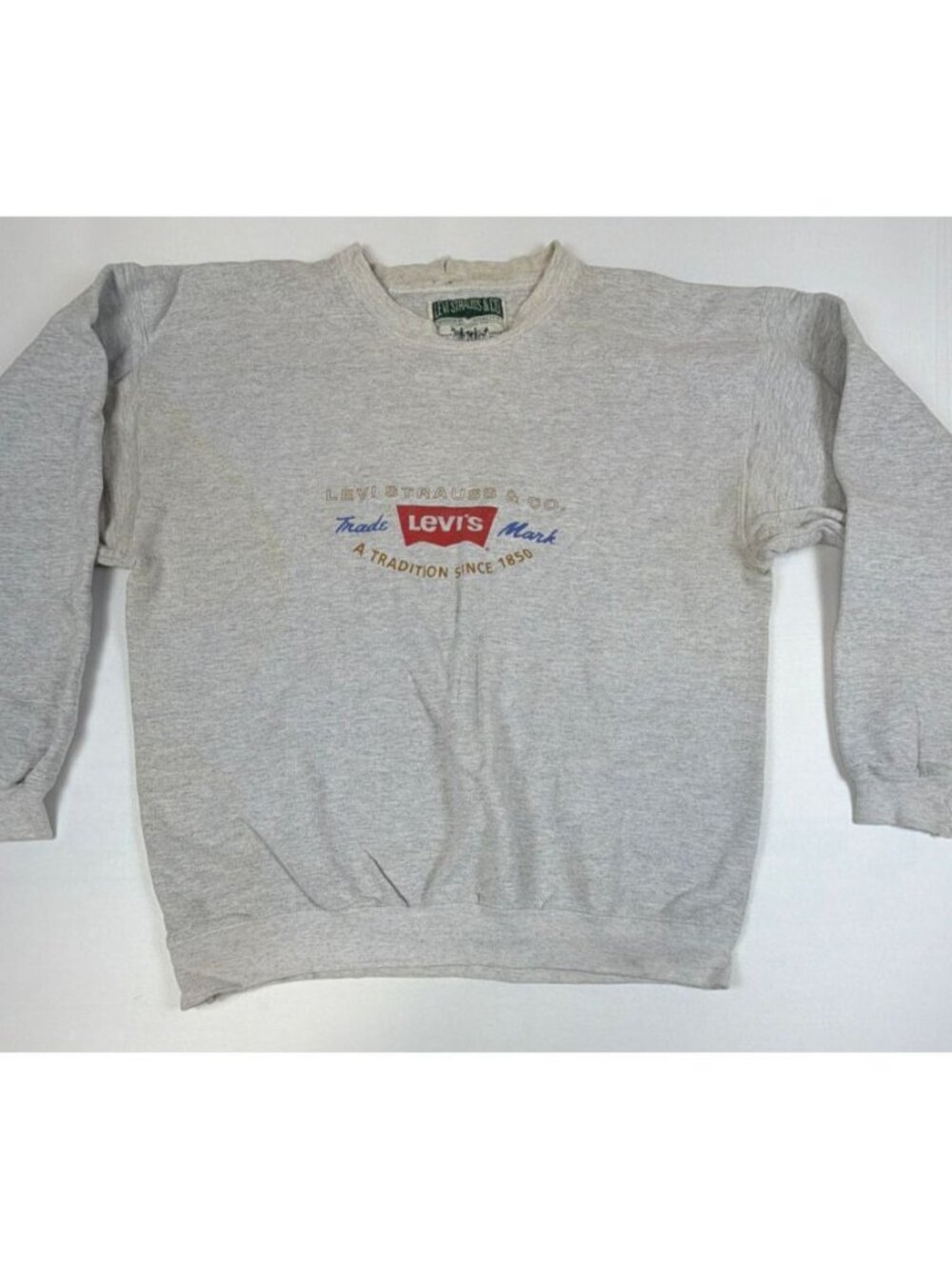 Levi’s Men Medium Grey Crewneck Sweatshirt Big Logo Distressed Vintage